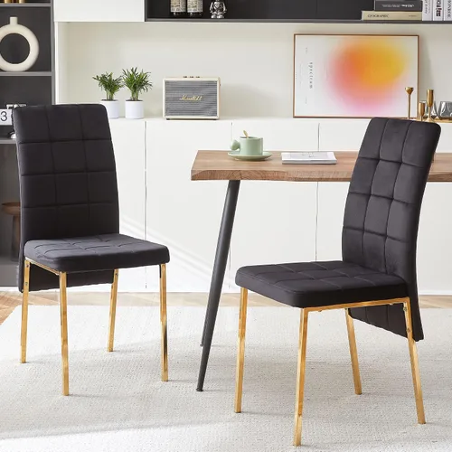 Miniatura 6 de Howtek Juego de mesa de comedor rectangular para 4, moderno de mediados de siglo con 4 sillas de cocina de terciopelo tapizado negro, juego de mesa