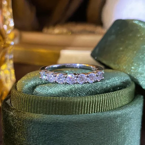 Miniatura 7 de IRROYA Anillos de boda de moissanita genuina para mujer, 7 piedras, corte redondo, 0.70 quilates, anillos de boda de moissanita para mujer, chapados