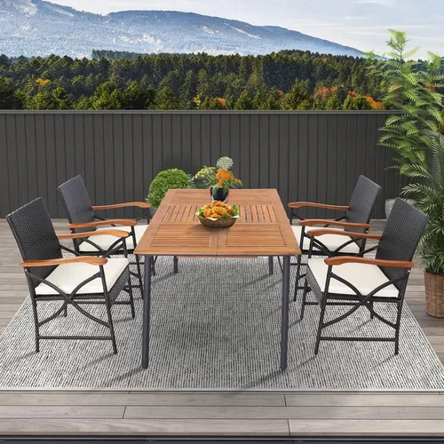 Miniatura 4 de Tangkula Juego de 2 sillas de comedor de mimbre para patio, sillas de ratán de polietileno para exteriores con cojín suave, marco de metal
