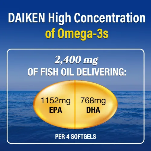 Miniatura 3 de DAIKEN Mini aceite de pescado de 1200 mg, rTG Omega 3 1000 mg, 60 cápsulas blandas, aceite de pescado de alta absorción y sin eructos para un