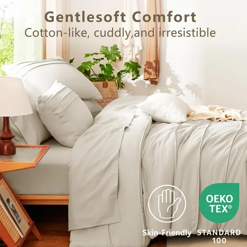 Miniatura 3 de CozyLux Juegos de Edredón Tamaño Full Beige, 7 Piezas Suave Plisado Pinch Pleat Cama en una Bolsa Juego de Edredón Full con Sábanas, Juego de Cama