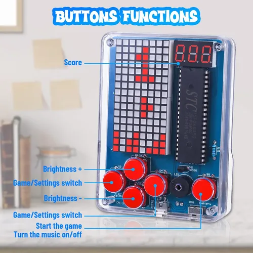 Miniatura 4 de PEMENOL Kit de soldadura de juego de bricolaje para principiantes, 4 juegos retro, proyecto de electrónica STEM con brillo ajustable, interruptor