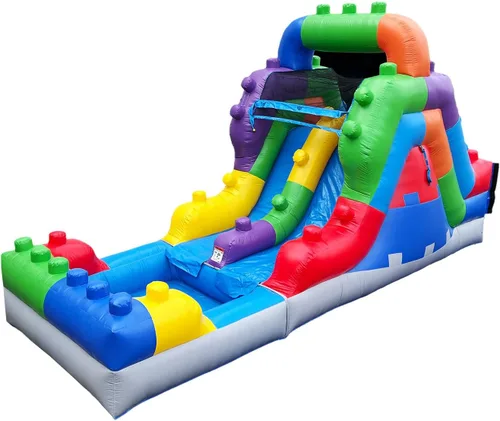 HeroKiddo Tobogán acuático inflable de 12 pies con piscina, 22 pies de largo, vinilo de PVC 100% de grado comercial, diversión reforzada en húmedo y
