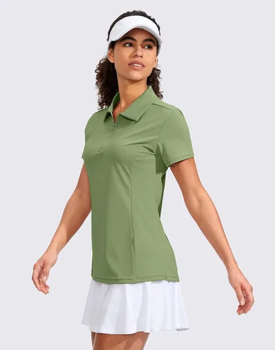 Miniatura 3 de Viodia Camisa de golf para mujer, manga corta, con cremallera, de secado rápido, elástica, con cuello de tenis, ropa de golf
