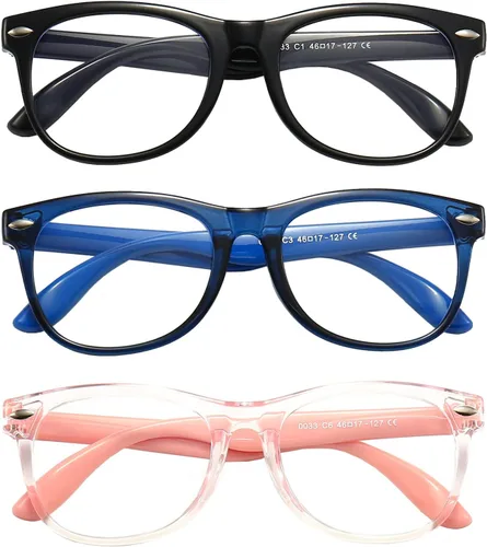 Miniatura 2 de FANNYGO Paquete de 3 gafas de bloqueo de luz azul para niños, gafas de lectura para computadora para niños y niñas de 3 a 9 años
