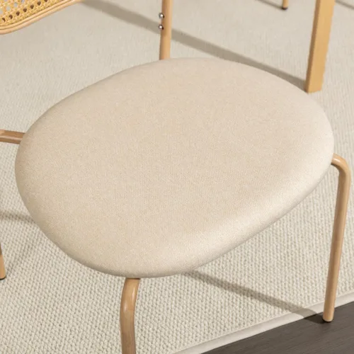 Miniatura 3 de COSVALVE Juego de 4 sillas de comedor boho con respaldo de ratán, asientos tapizados de caña y patas de metal, perfectas para cena, sala de estar