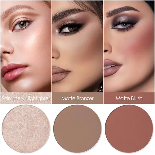 Miniatura 2 de FOCALLURE Paleta de rubor y resaltador, paleta de contorno 3 en 1, polvo bronceador mate libre de crueldad, iluminadores brillantes para un aspecto