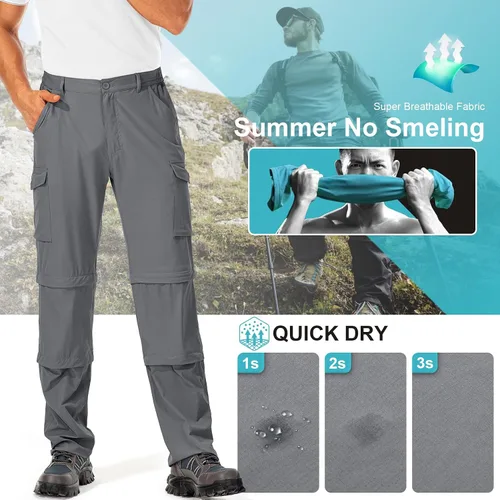 Miniatura 3 de Mens Hiking Pants Convertible Quick-Dry-Stretch-Lightweight Zip-Off Outdoor Waterproof Safari Scouts Fishing Pants