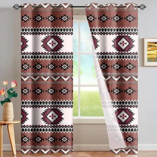 Miniatura 60 de Dreaweet African Tribal Blackout Curtains 63 Inch Long 2 Panels Set Bohemian Ethnic Geometric Grommet Top Thermal Insulated Curtains for Living Room