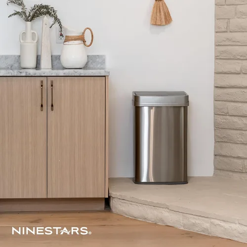 Miniatura 4 de Ninestars Bote de basura rectangular con sensor de movimiento automático sin contacto de 13.2 galones, 50 L, plateado, 13 galones, 50 L, borde Borde