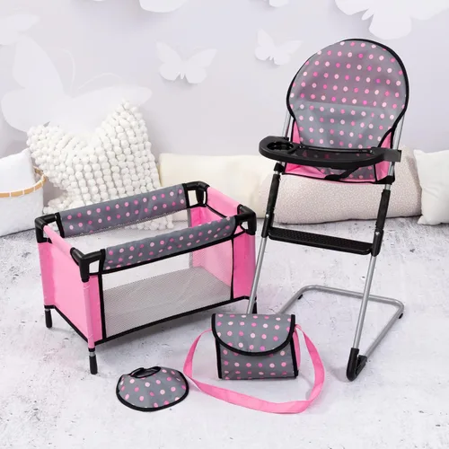 Miniatura 4 de Bayer Set de Trona/Cuna para Muñecas, Gris, Rosa con Puntos