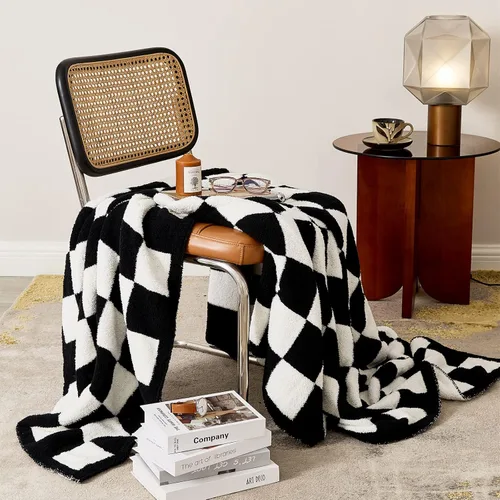 Miniatura 8 de YIRUIO - Mantas reversibles con diseño de ajedrez, tablero de ajedrez, guinga, más cálidas, cómodas, decorativas y peludas para el hogar, cama