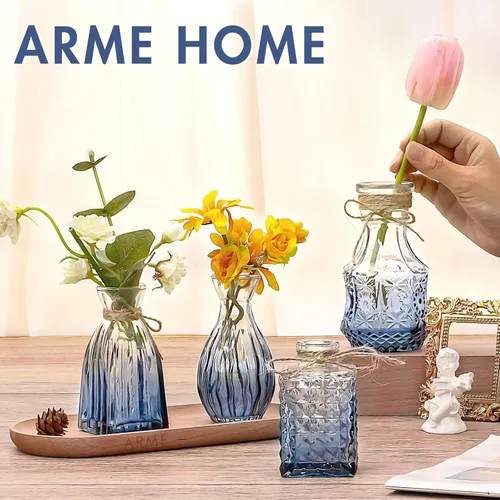 Miniatura 5 de Arme Juego de 32 jarrones azules para centros de mesa, florero transparente a granel, mini jarrones vintage para centros de mesa, pequeños jarrones