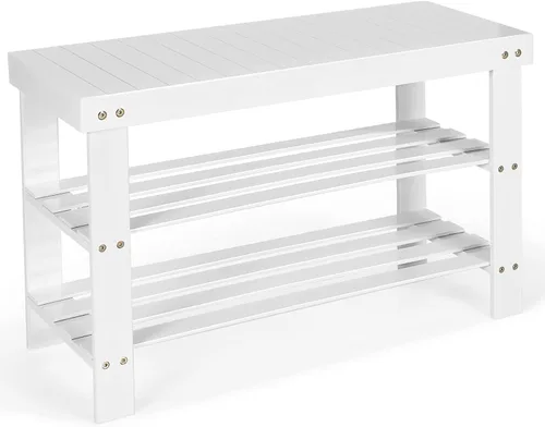 Miniatura 9 de Giantex Banco de zapatos de entrada, organizador de zapatos de bambú con capacidad para hasta 6 pares, 3 niveles de almacenamiento de zapatos Negro