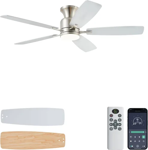 Miniatura 11 de KNUN - Ventilador de techo negro de 52 pulgadas, ventiladores de techo de perfil bajo con luces y control remoto/APP, 8 aspas, silencioso, motor CC