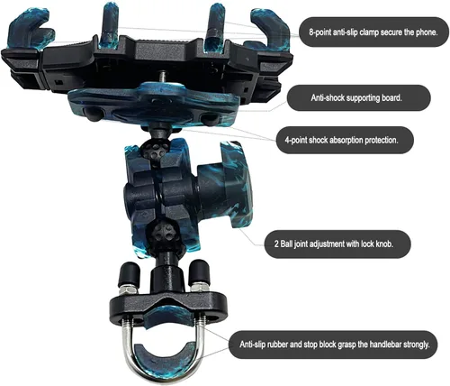 Miniatura 6 de QYMOTO Soporte para teléfono ATV, soporte para manubrio anti vibración de 4 ruedas de alta resistencia, abrazadera para teléfono celular 360