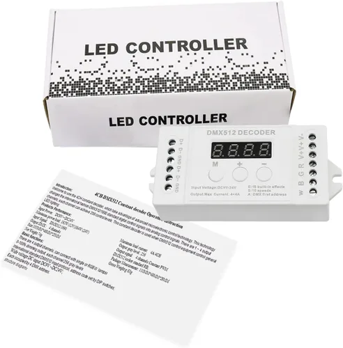 Miniatura 4 de AKEPO Mini decodificador de pantalla digital DMX de 4 canales, controlador DMX512 para luces LED RGBW DC9-24V 4A/CH con 15 efectos integrados