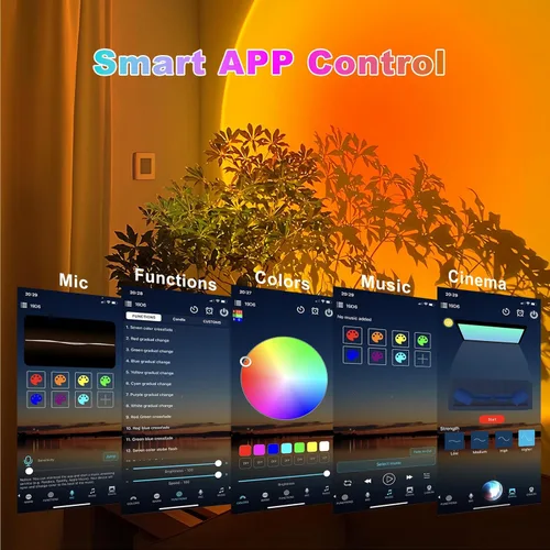 Miniatura 2 de Lámpara de proyección de puesta de sol con APP y control por botón, luz de proyección multicolor cambiante, lámpara de luz solar para dormitorio