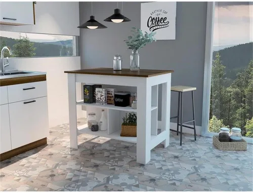 Miniatura 2 de Tuhome Furniture Cala - Islas de cocina de madera de ingeniería moderna con mesa grande y 3 estantes de almacenamiento, fácil montaje, en acabado