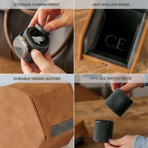 Miniatura 2 de Funda protectora de viaje para reloj de 1 ranura, organizador de relojes de alta calidad, con cuero vegano, almohada ajustable para cualquier reloj