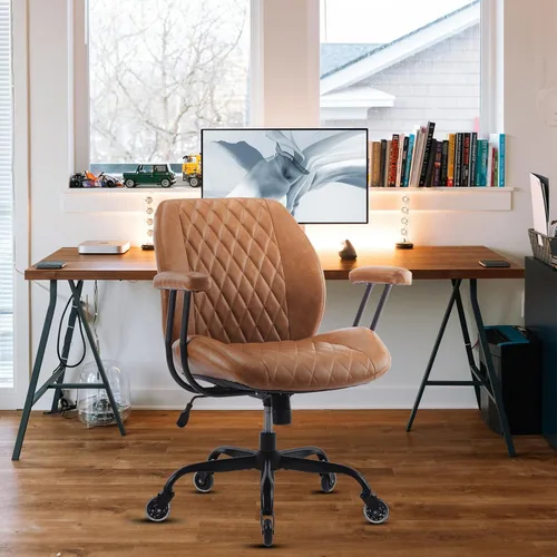 Miniatura 6 de YFO Silla de Oficina para Hogar y Escritorio, Silla de Oficina con Ruedas de Goma, Silla de Computadora Ergonómica con Soporte Lumbar, Altura Marrón