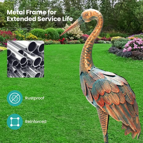 Miniatura 4 de Giantex Juego de 2 estatuas de jardín de grúa, esculturas de grúa de metal de pie, decoración de pájaro para césped, patio trasero, porche, patio