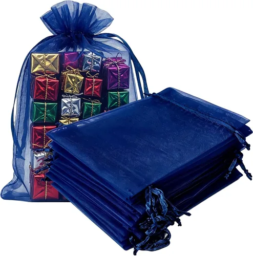 Miniatura 23 de Paquetes de 50 bolsas de organza de regalo de 4 x 6 pulgadas, cordón negro a granel para baby shower, Navidad, cumpleaños de profesores, recuerdos