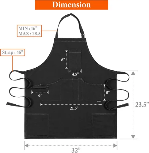 Miniatura 6 de opux Delantal de chef para hombres, delantal de cocina con bolsillos para mujer, delantal grande de lona unisex para cocinar, asar a la parrilla