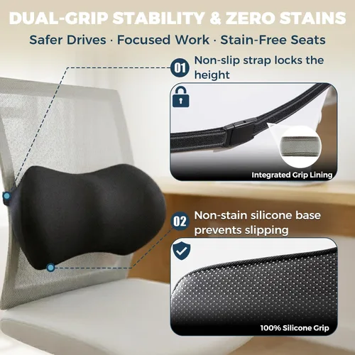 Miniatura 3 de Almohada de apoyo lumbar para coche con sistema de estabilidad Dual-Grip™ Almohada de espalda de espuma viscoelástica adaptativa avanzada