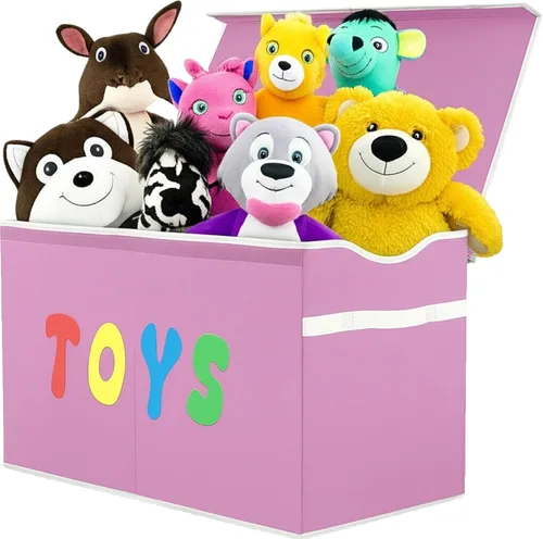 Miniatura 9 de YOLOXO Baúl de juguetes, contenedores de almacenamiento plegables resistentes con tapas, cajas organizadoras de almacenamiento de juguetes extra