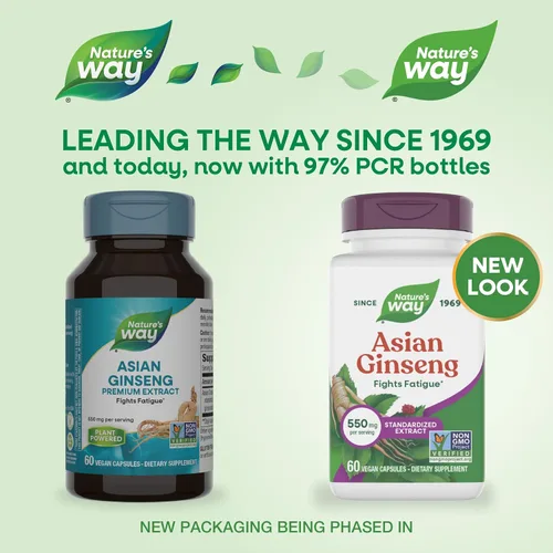 Miniatura 2 de Nature's Way, Ginseng asiático herbario premium, combate la fatiga*, 60 cápsulas