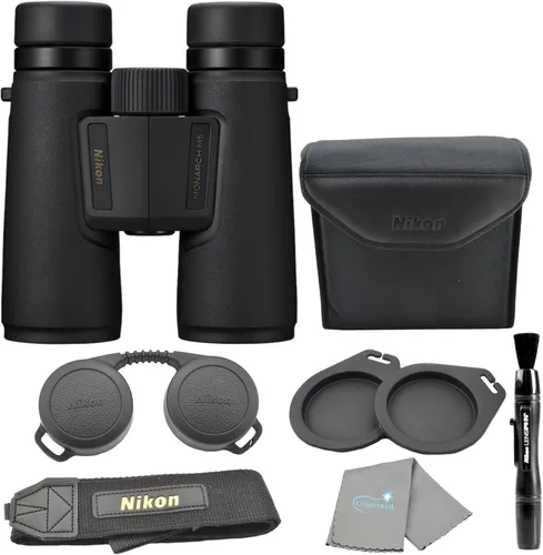 Nikon Monarch M5 8 x 42 (16767) - Paquete de prismáticos negros con lápiz de lente y paño para lentes, binoculares compactos para adultos para caza,