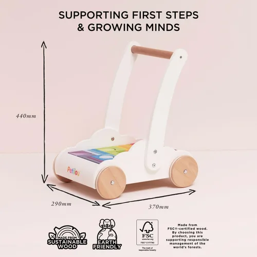Miniatura 5 de Le Toy Van - Petilou - Caminante de madera para niños pequeños y bebés Andador educativo de nube arcoíris Adecuado para un niño o niña de 1 año