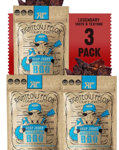 Refrigerio de res Righteous Felon - Baby Blues BBQ - Bocadillos sin gluten - Refrigerio de res 100% natural, obtenido localmente y seco - Bocadillos