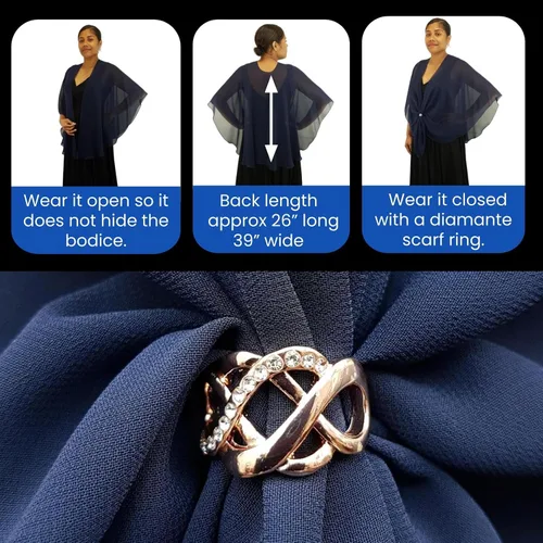 Miniatura 4 de eXcaped Conjunto de chal de noche para mujer y anillo de oro rosa, capa de gasa transparente