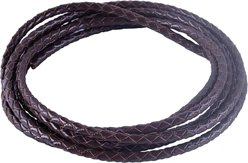 KONMAY 2 Yardas Cordón de Cuero Trenzado Marrón de 4.0mm (0.157 in) para Fabricación de Joyas y Proyectos de Bricolaje, Cuerda de Corbata Bolo