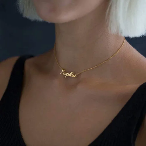 Miniatura 6 de Turandoss - Collar personalizado con nombre, chapado en oro de 14 quilates, collar con dije de nombre delicado, joyería personalizada, regalo