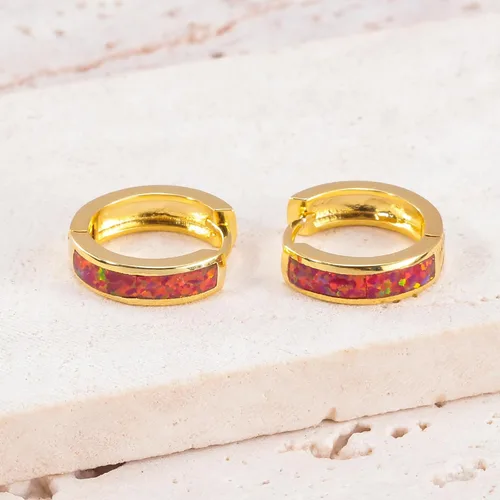 Miniatura 210 de CiNily Aretes Huggie de ópalo con bisagras, chapados en oro, hipoalergénicos, pequeños aretes de aro para mujeres, adolescentes, niñas, hombres