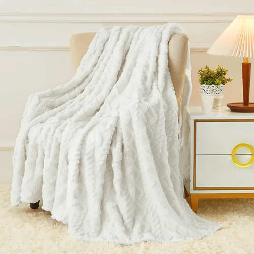 Miniatura 16 de Aganear Manta Gemela – Diseño elegante 3D, manta ligera portátil de lujo súper suave, esponjosa, cálida, acogedora, mullida para sofá, sala de Gris