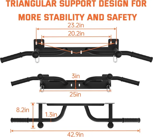 Miniatura 3 de Wall Mounted Pull Up Bar - Heavy Duty Chin Up Bar, Pull-Up Bar for Garage, Joist, Wall Mount - Multifunctional Fitness Bar, Supports up to 600 Lbs
