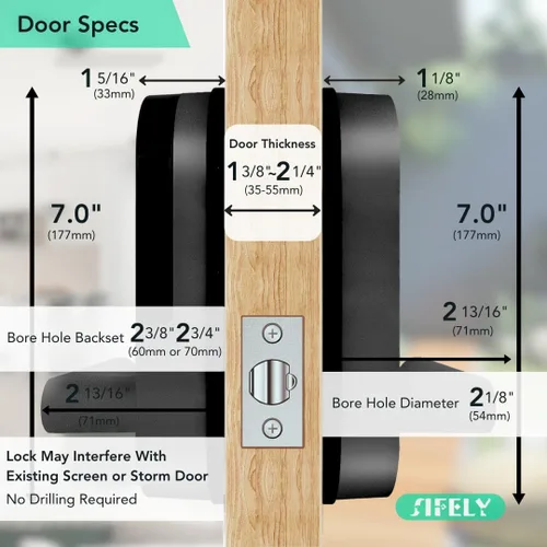 Miniatura 6 de Cerradura de puerta inteligente de huellas dactilares con mango y teclado: acceso remoto WiFi integrado, entrada sin llave para puerta delantera