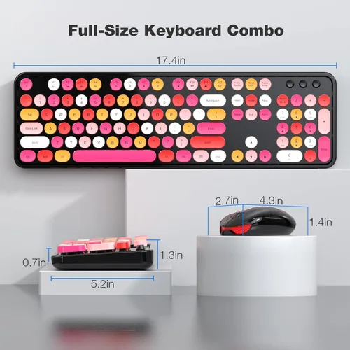 Miniatura 178 de KNOWSQT Combo de teclado y ratón inalámbrico, teclados lindos de tamaño completo estilo máquina de escribir 2.4G azul colorido - receptor USB Plug