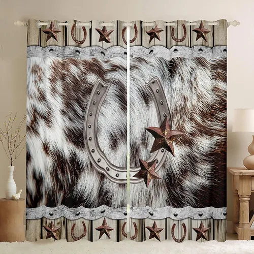 Miniatura 14 de Cortinas de ventana de herradura con estrellas de Texas, cortinas de granero de madera rústicas occidentales, 38 pulgadas de ancho x 45 pulgadas