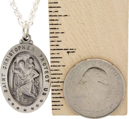 Miniatura 18 de Collar con medalla de St Christopher – Medallón oval de plata de ley y cadena – Grabado personalizado – Caja de regalo