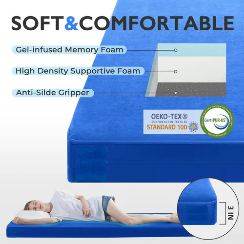 Miniatura 2 de Kingfun Colchón de espuma viscoelástica CertiPUR-US de 3 pulgadas, impermeable, enrollable, tapete grueso para dormir para tienda de campaña