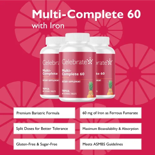 Miniatura 2 de Celebrate Vitamins - Masticables multicompletos, 60 mg de hierro, multivitamínico bariátrico diario para pacientes con gastrectomía de manga