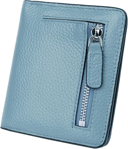 BIG SALE-AINIMOER billetera de bolsillo pequeña con cremallera, plegable, compacta de cuero con bloqueo por identificación por radiofrecuencia, para