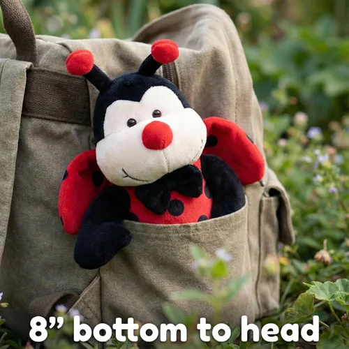 Miniatura 3 de Garden Buzz Cuties Ladybug - Peluche de mariquita, escarabajo, insecto, suave, con alas rojas y lazo negro, amigo de abeja, regalo para niños
