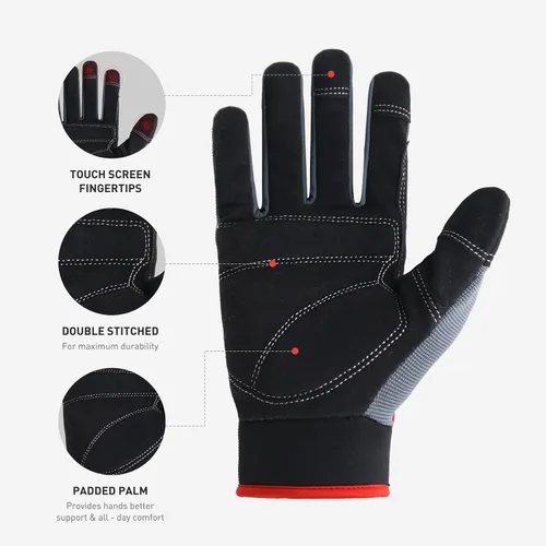 Miniatura 2 de HANDLANDY Paquete – 2 pares de guantes de trabajo para mecánico utilitario y guantes de trabajo de agarre resistentes a los impactos, talla M