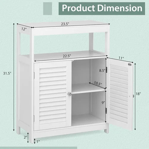 Miniatura 3 de Tangkula Armario de almacenamiento para baño, armario de almacenamiento independiente con puertas de doble persiana y estantes ajustables de 3
